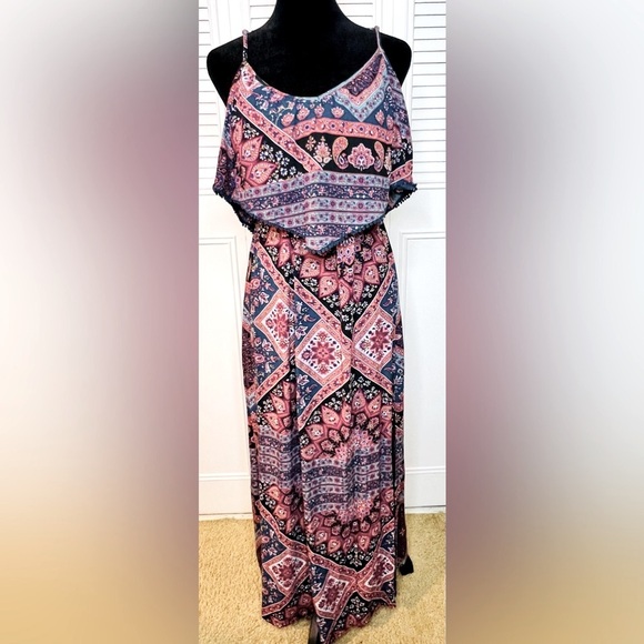 American Eagle boho spaghetti strap flowy maxi dress. Multi color. Small. EUC - Picture 1 of 8